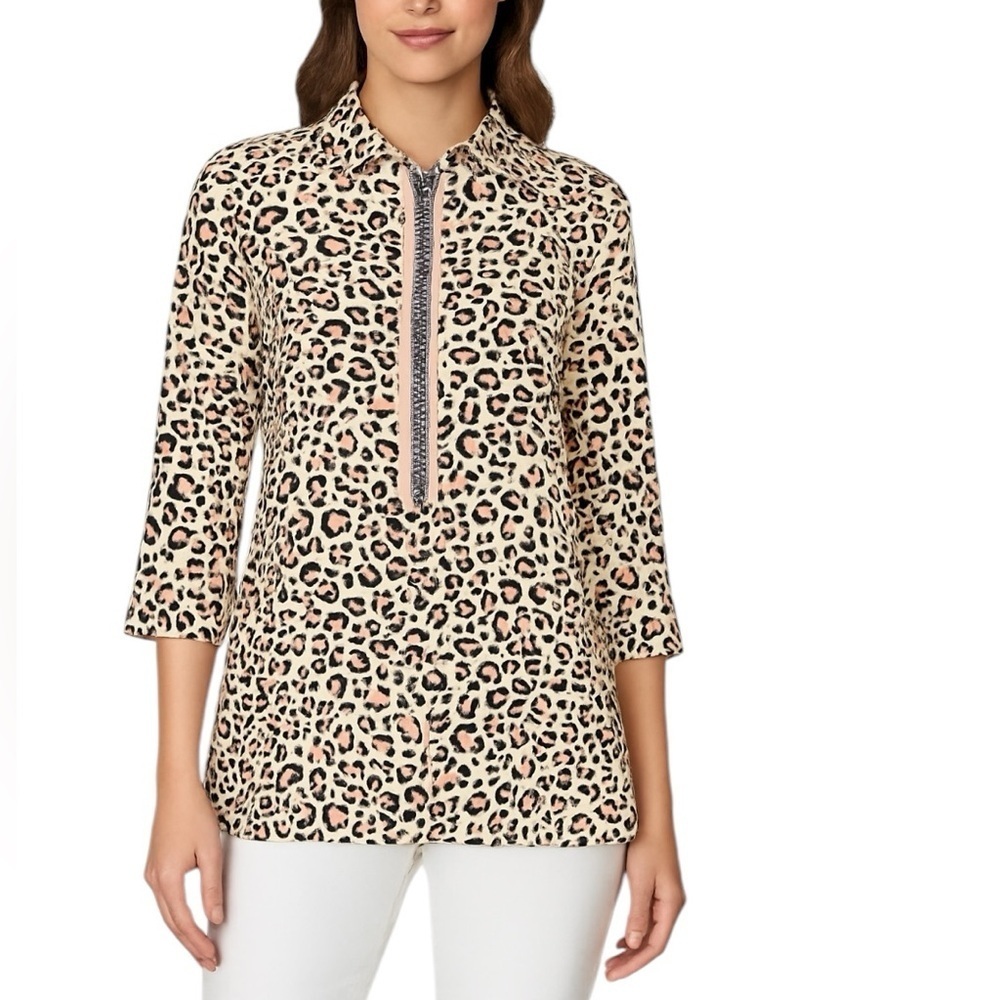 Gretchen Scott - Leopard Print Button Down Tunic Top Sz M